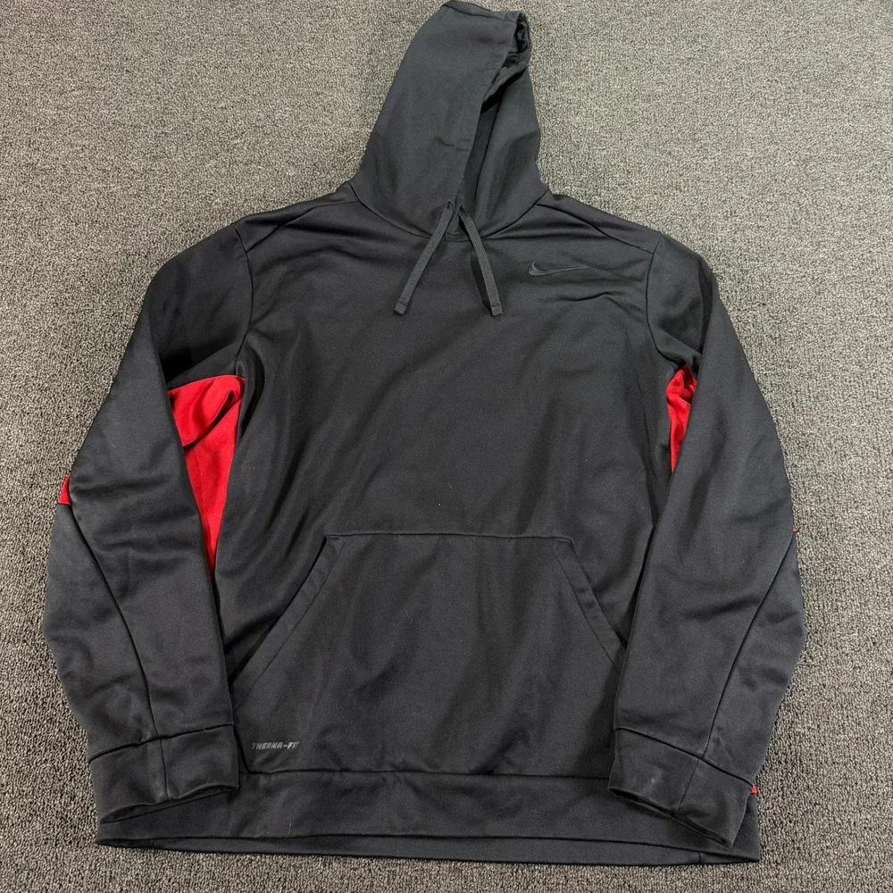 Nike Hoodie Mens XL Therma-FIT 650733-013 Black Red Contrast EUC